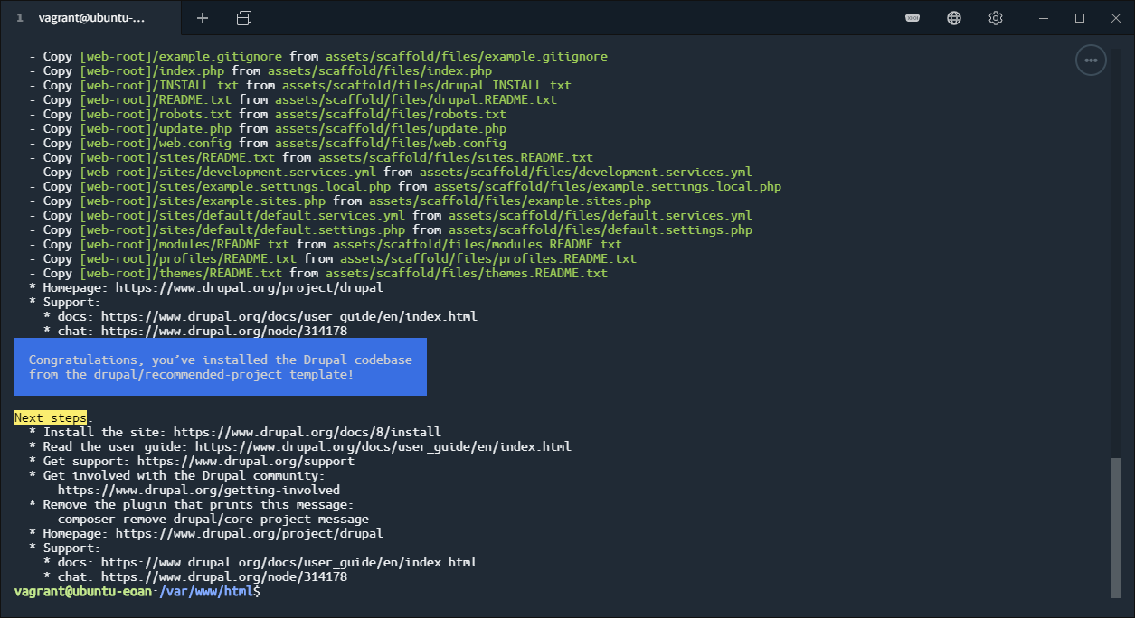 drupal composer create congratulations