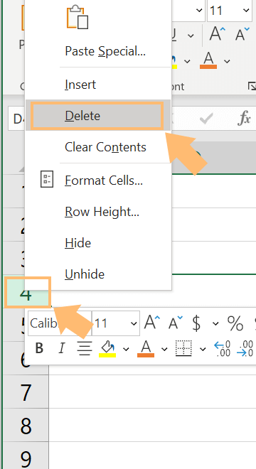 excel delete row