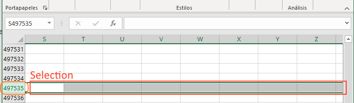 excel select row