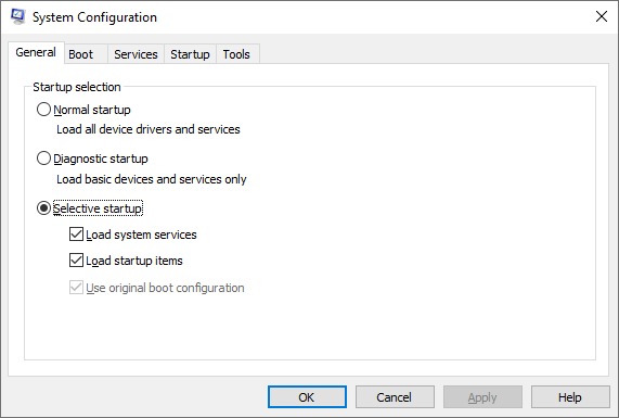 msconfig general tab
