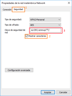 propiedades inalambricas de red seguridad windows 10