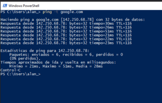 PowerShell ping paràmetre t google