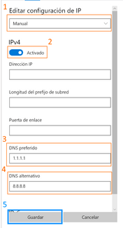 Windows 10 editar configuración de IP