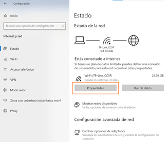 Windows 10 Estado de la red