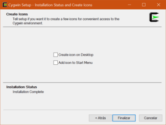 cygwin installer installation complete