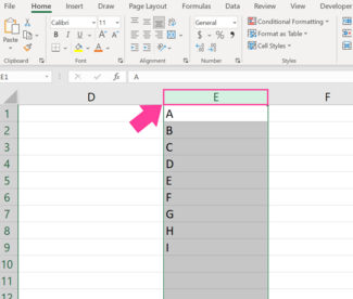 excel select column