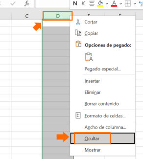 excel ocultar columna