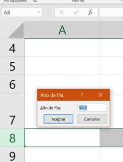 excel modificar altura de fila