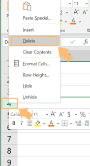 excel delete row